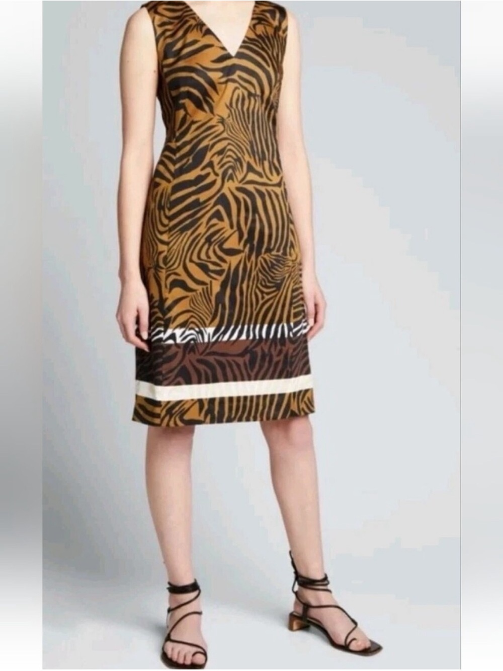 Kobi Halperin Sleeveless V-Neck Nova Cotton Blend Zebra Print Shift Dress Size S